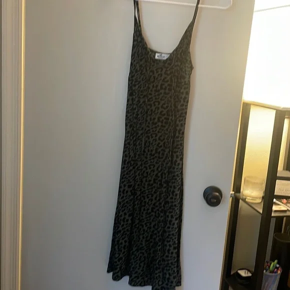 Dresses | Hollister Olive Green Leopard Print Midi Dress | Poshmark